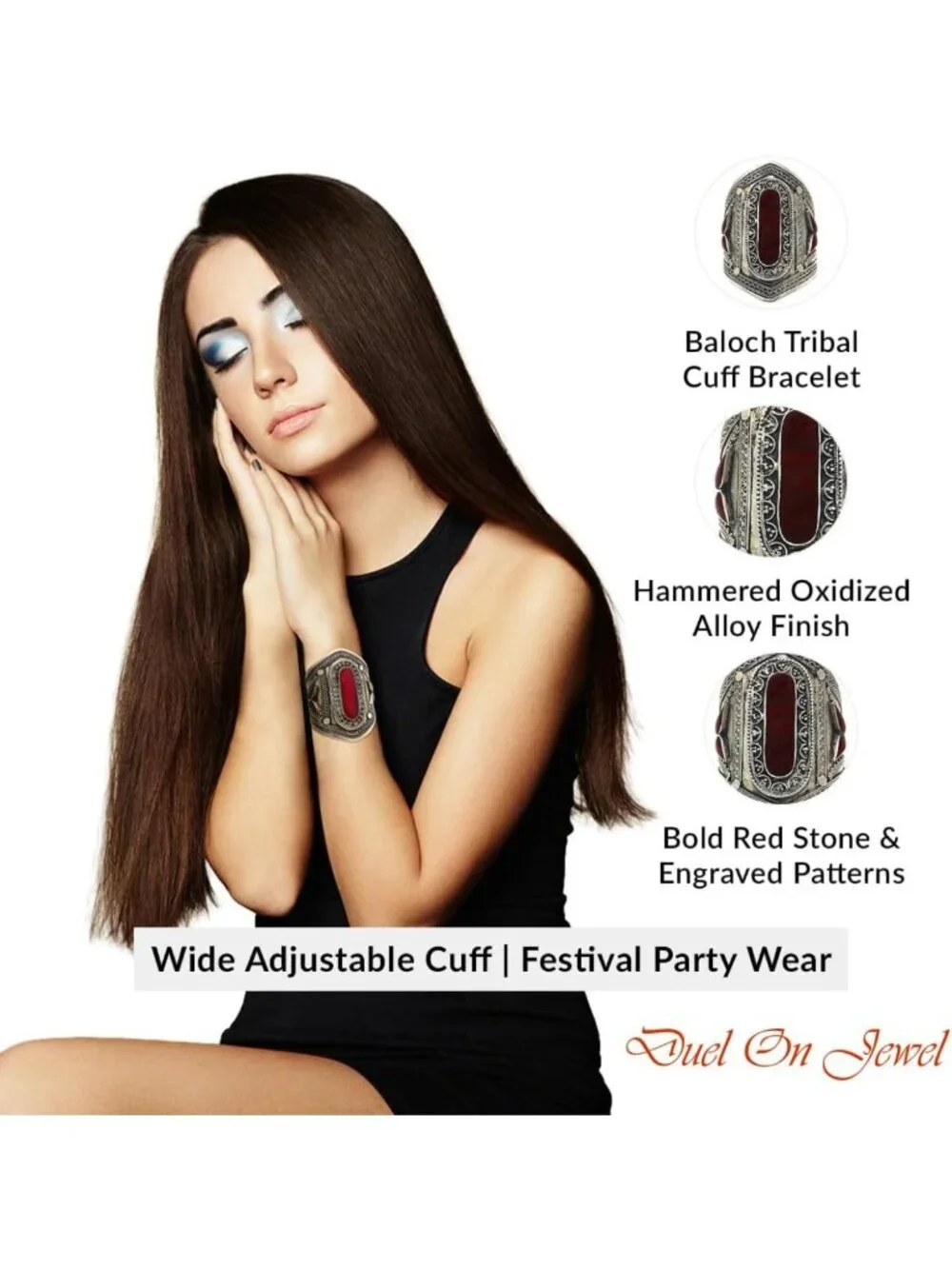 Handmade Adjustable Cuff Bracelet for Women, Bohemian Tribal Kuchi Design